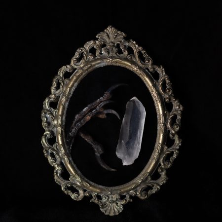 Crow Claw and clear quartz in small ornate Frame